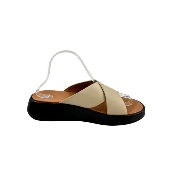 Amazon.com | FitFlop Women FitFlop F-Mode Women Beige Leather Flatform Cross Slide Sandals Sz US 9 Comfort